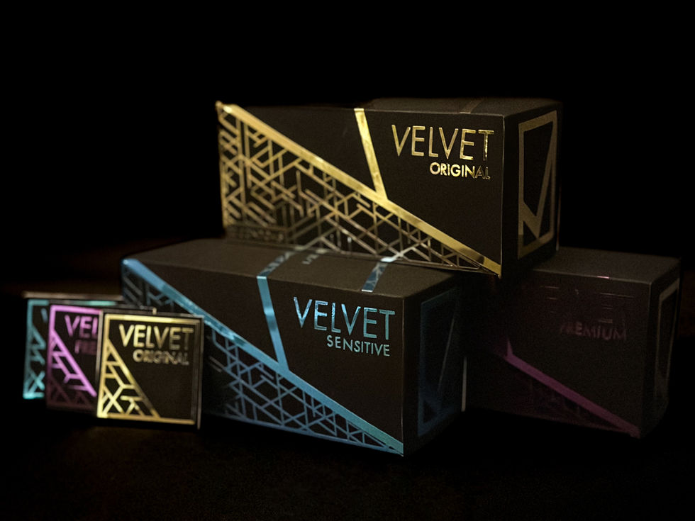 Main Product Packaging for Velvet Condoms