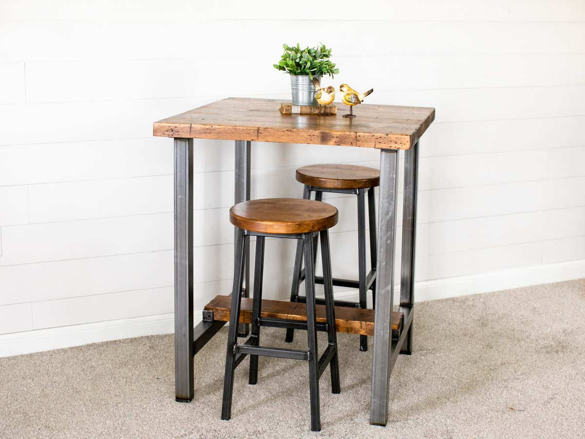 Modern Industrial Bar Table with Iron Base - Square