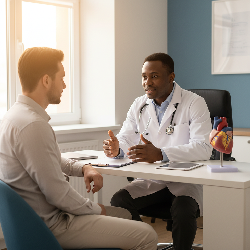 Black male physician discussing stress, anxiety, and hormone health with a white male patient