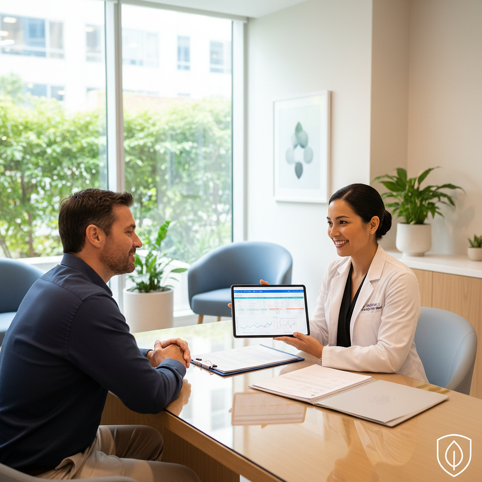 Physician reviewing TRT timeline and lab results with patient