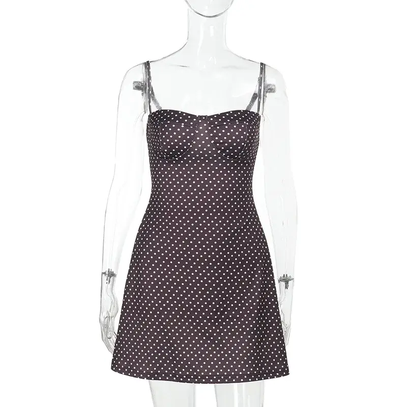 Miniatura: Women's Polka Dot Halter-Neck Dress Low-Cut and Alluringly Elegant Mini Skirt,