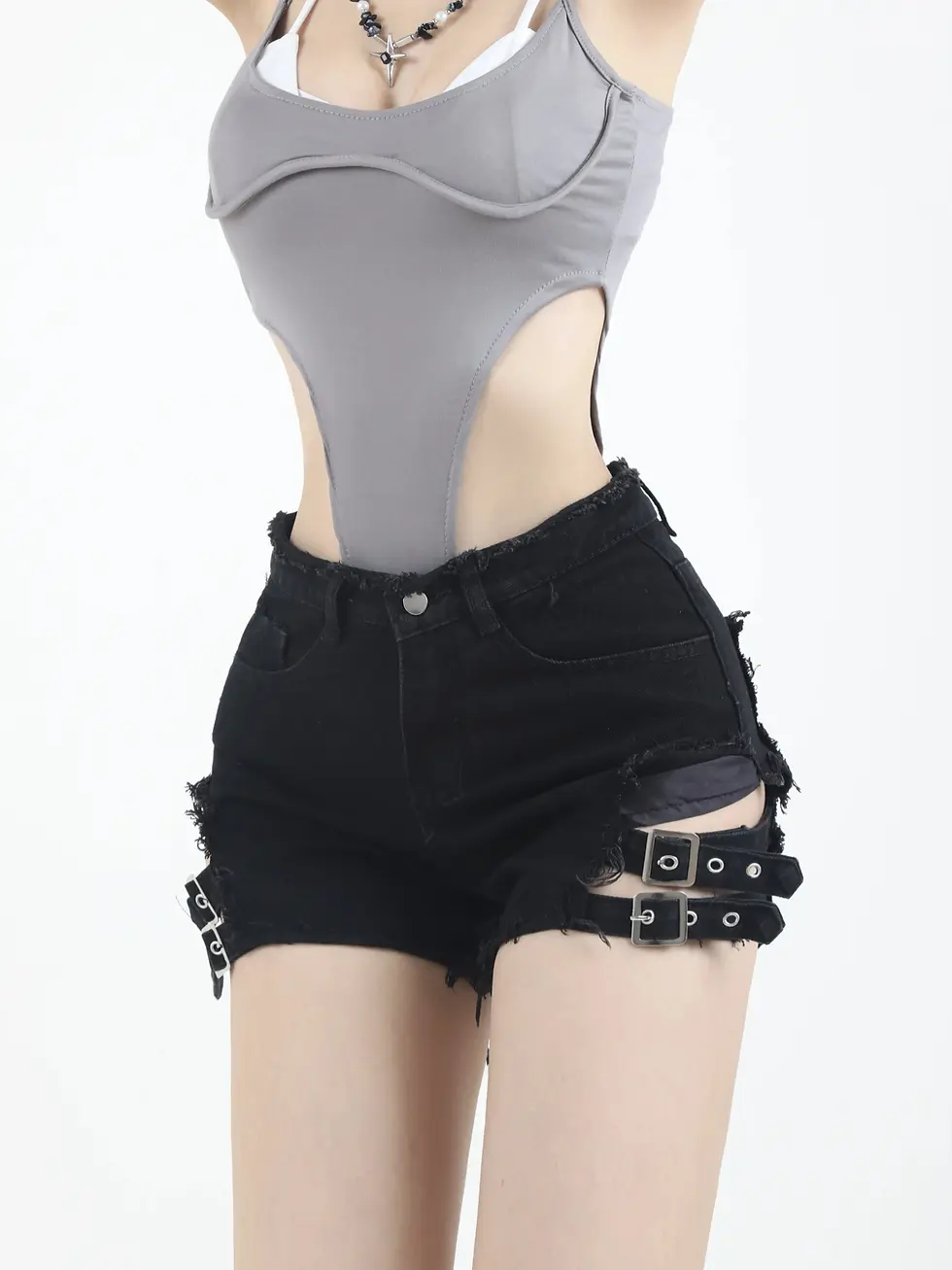 Miniatura: 2023 Summer Vintage Trend Hot Girls Harajuku High Waisted Irregular Denim Shorts