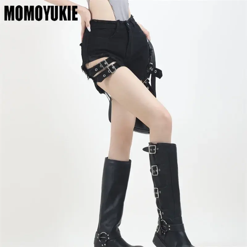 Miniatura: 2023 Summer Vintage Trend Hot Girls Harajuku High Waisted Irregular Denim Shorts
