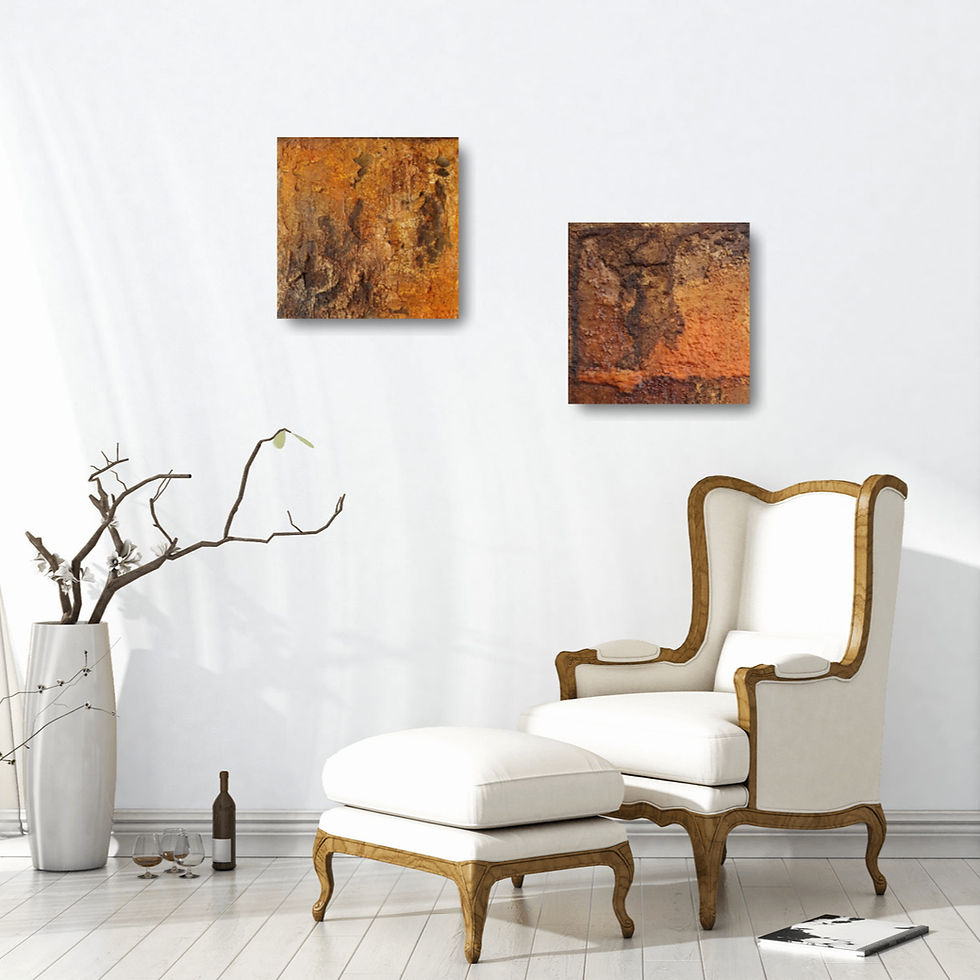 Duo "Serafina" Acrylbilder mit unterschiedlichen Strukturen in braun und orange
