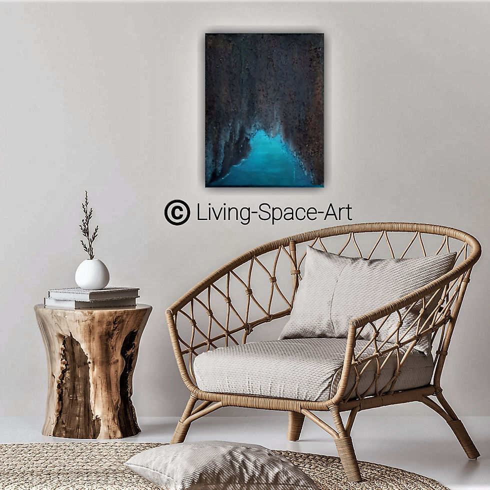Mixed Media Malerei Blue Lagoon an weißer Wand