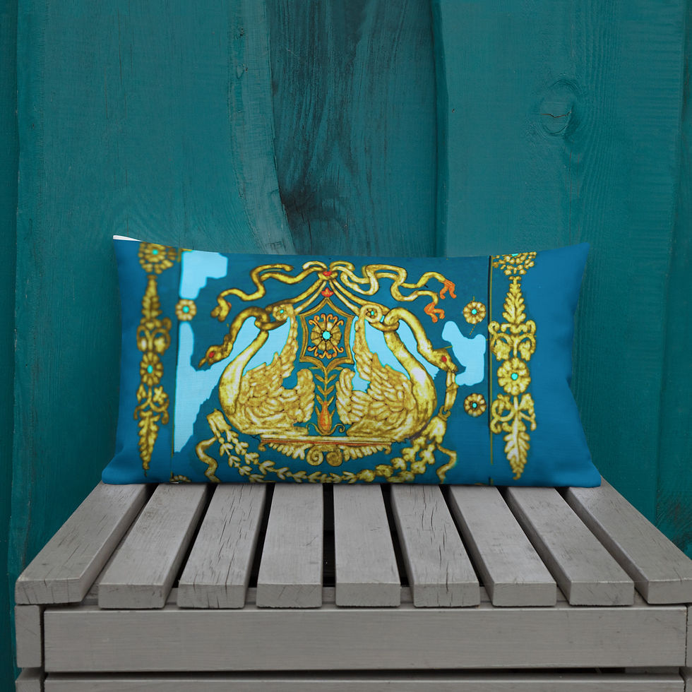 Thumbnail: Throw cushion blue and gold elegant swan design statement pillow