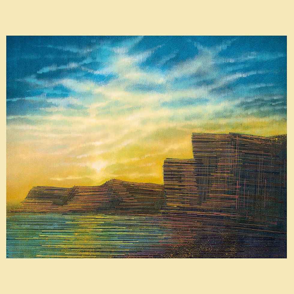 AN ORIGINAL PAINTING OF THE JURASSIC COAST DORSET AT SUNSET LANDSCAPE PAINTING, JURASSIC COAST PAINTINGS FOR SALE