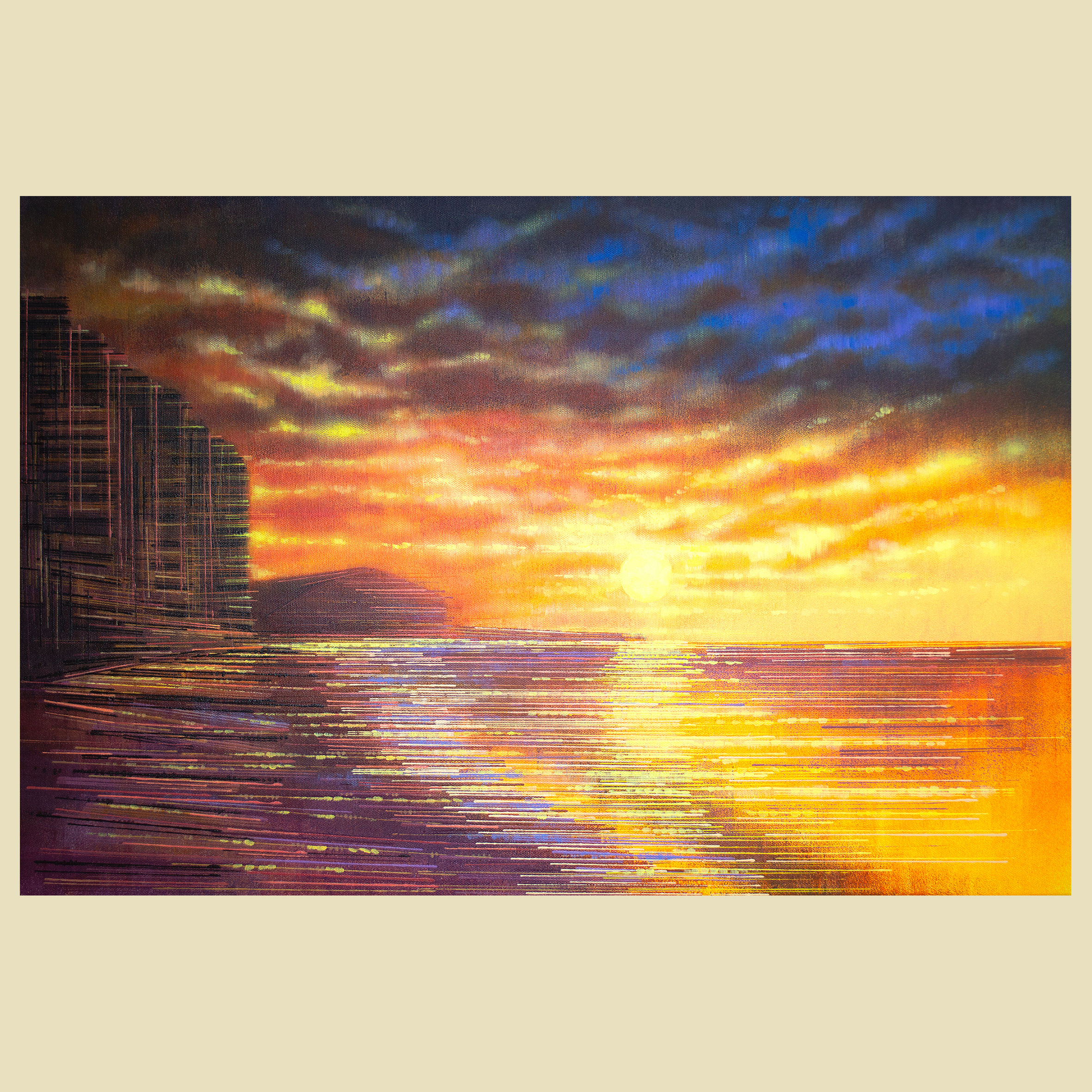 WEST BAY AT SUNSET DORSET LANDSCAPE PAINTING, ORIGINAL JURASSIC COAST PAINTINGS FOR SALE MARC TODD