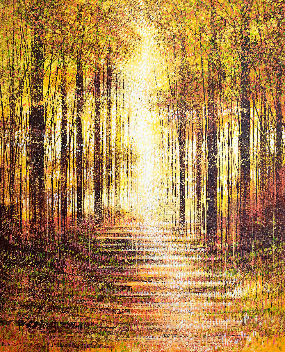 GOLDEN AUTUMN FOREST PATH PAINTING, LANDSCAPE PAINTINGS FOR SALE