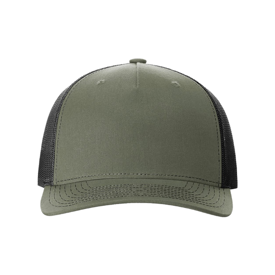 Richardson Five-Panel Cap, mid-profile fit, pre-curved bill, embroidery ready.