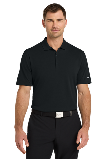 Model front view of Nike Men’s Dri-FIT Micro Pique Polo, soft stretch and ready for your custom embroidery.