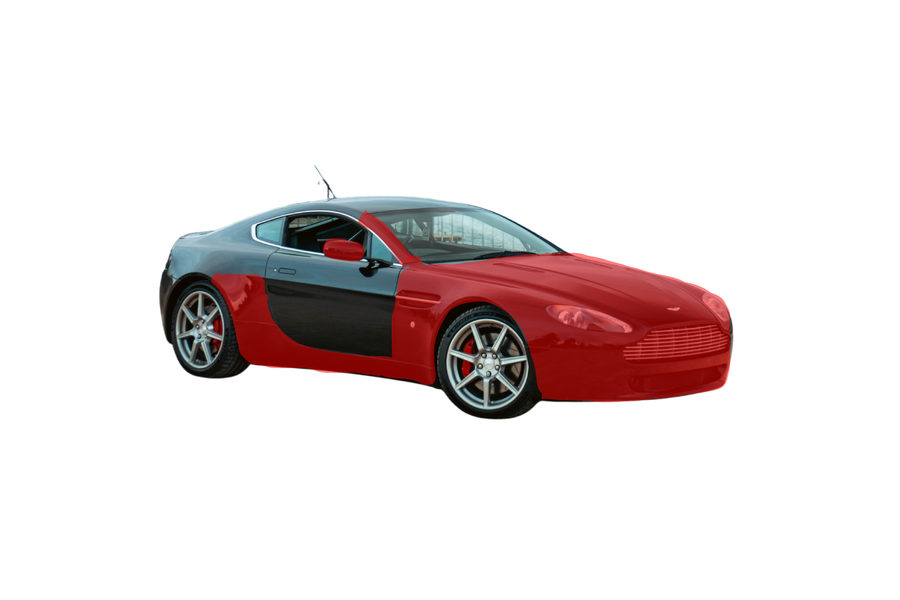 Diagram of an Aston Martin showing Full Frontal PPF coverage in red