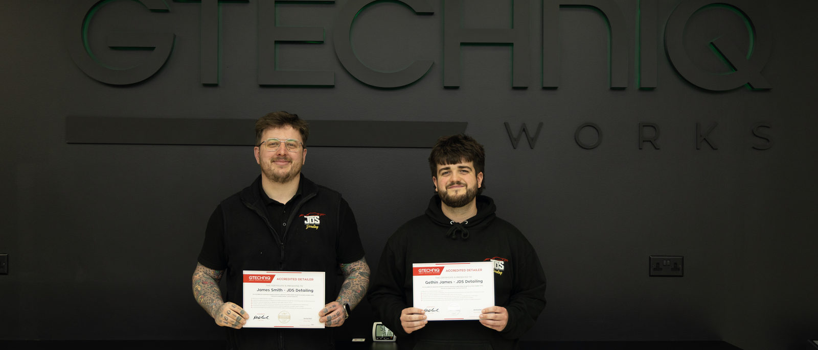 Team JDS holding their Gtechniq training certificates