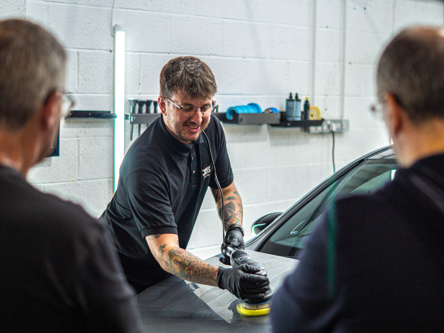 Machine polishing paintwork in the studio