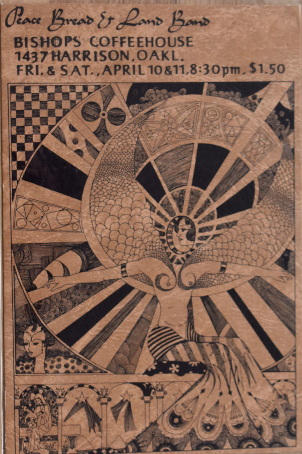 Peace Bread & Land Band Bishops Coffeehouse 1970 Sid Brown Concert Handbill