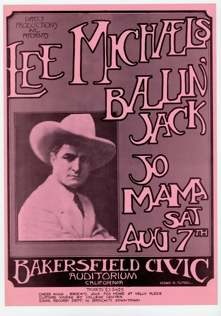 Lee Michaels Ballin Jack Randy Tuten Bakersfield 1971 Concert Poster