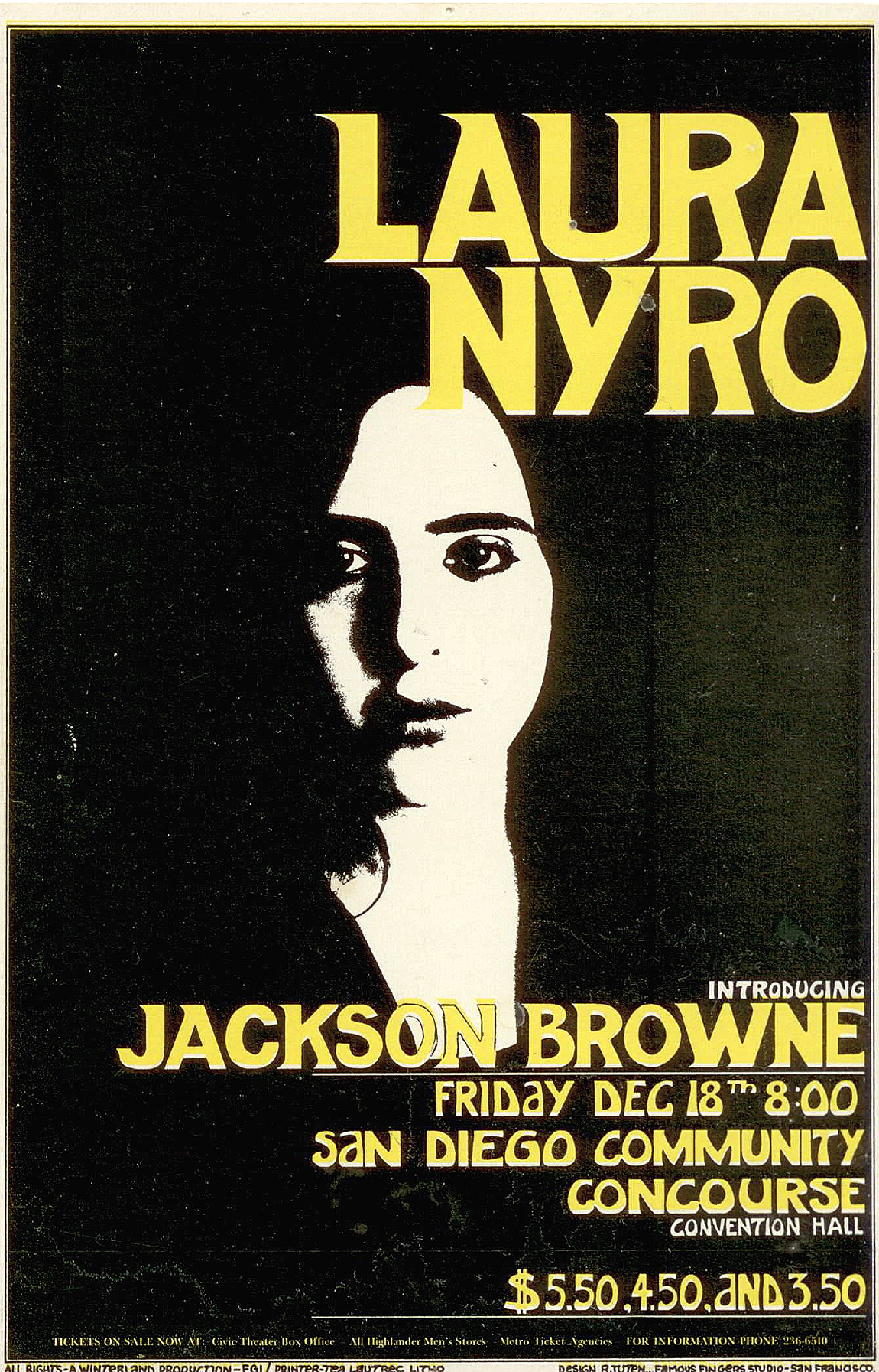 Laura Nyro Jackson Browne 1970 San Diego Randy Tuten Concert Handbill