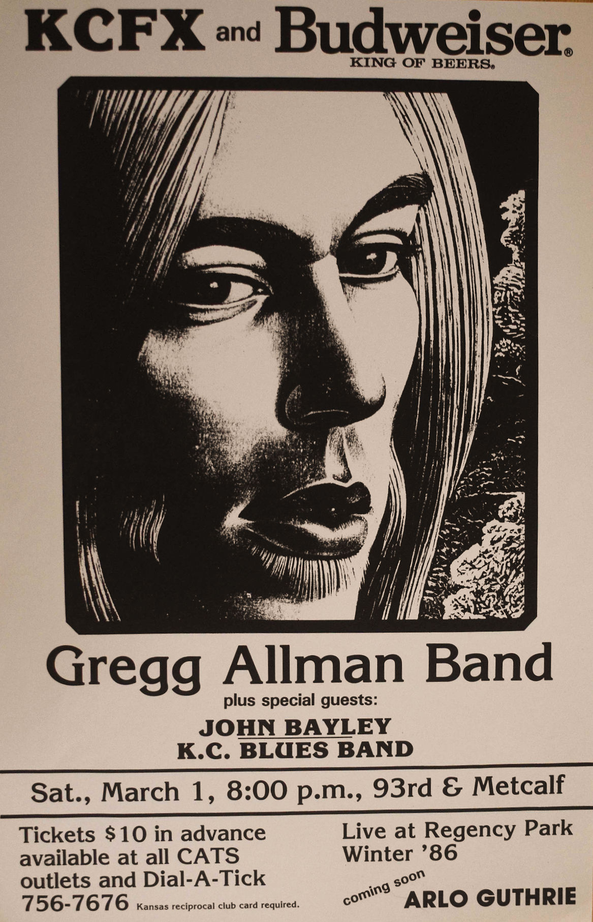 Gregg Allman KCFX  Regency Park Kansas 1986 Concert Poster