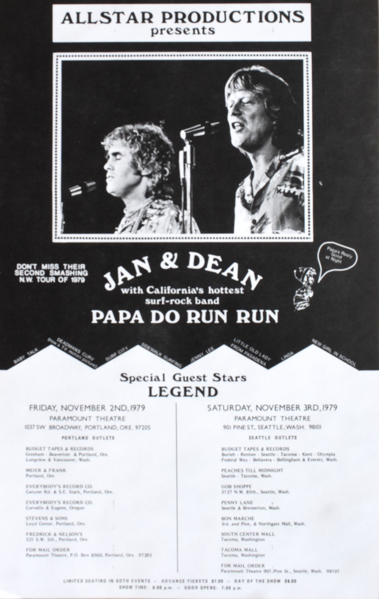 Jan& Dean Northwest Tour 1979 Concert Poster