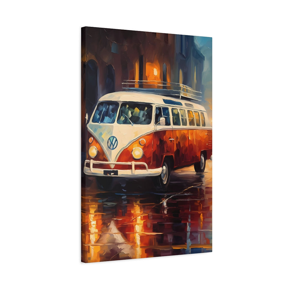 Thumbnail: Rainy City Street Vanlife VW Campervan Canvas Print - Portrait