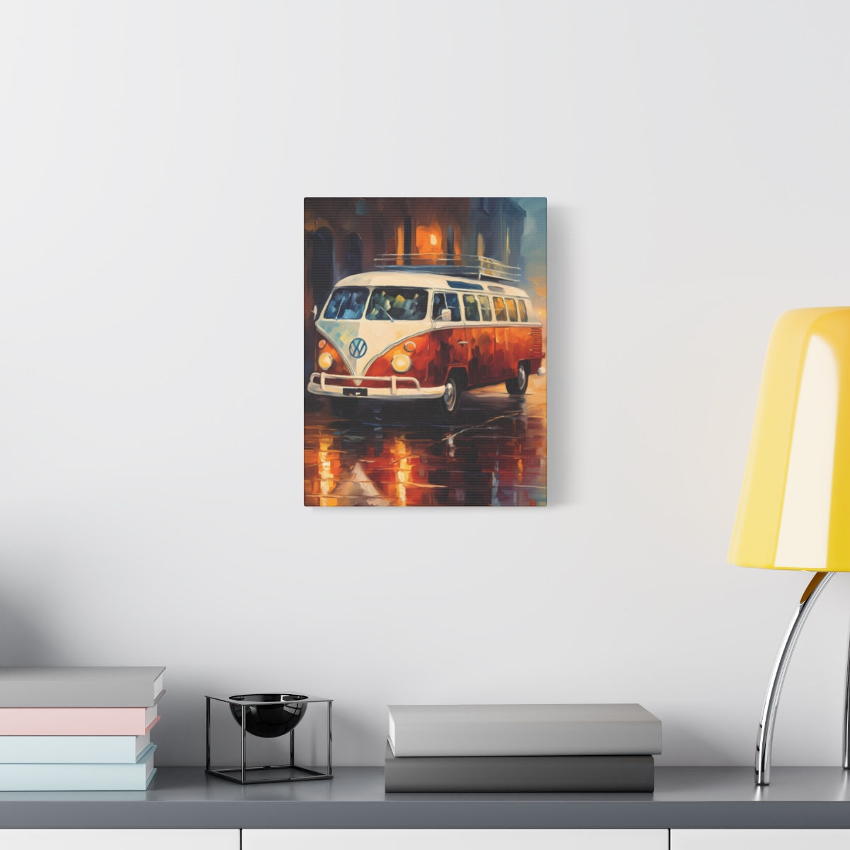 Rainy City Street Vanlife VW Campervan Canvas Print - Portrait