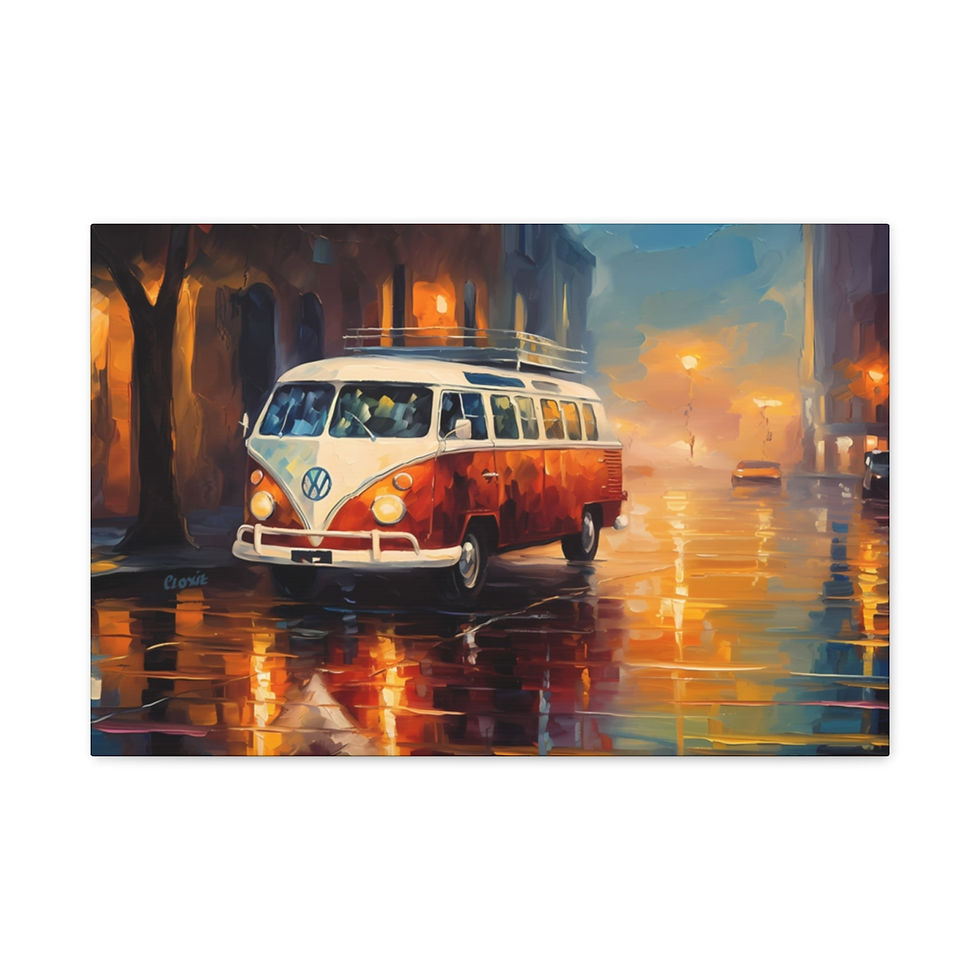 Thumbnail: Rainy City Street Campervan Canvas Print - Landscape