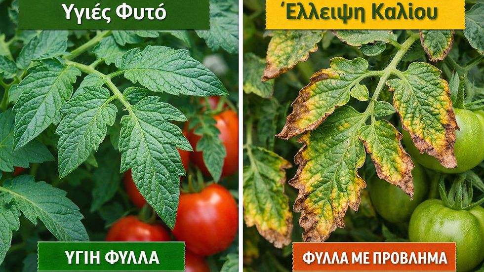 Έλλειψη καλίου στα φυτά - φυτό ντομάτας (potassium deficiency)