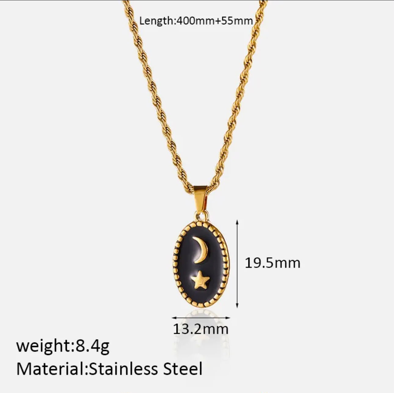 Vintage Stainless Steel Moon & Star Pendant Necklace