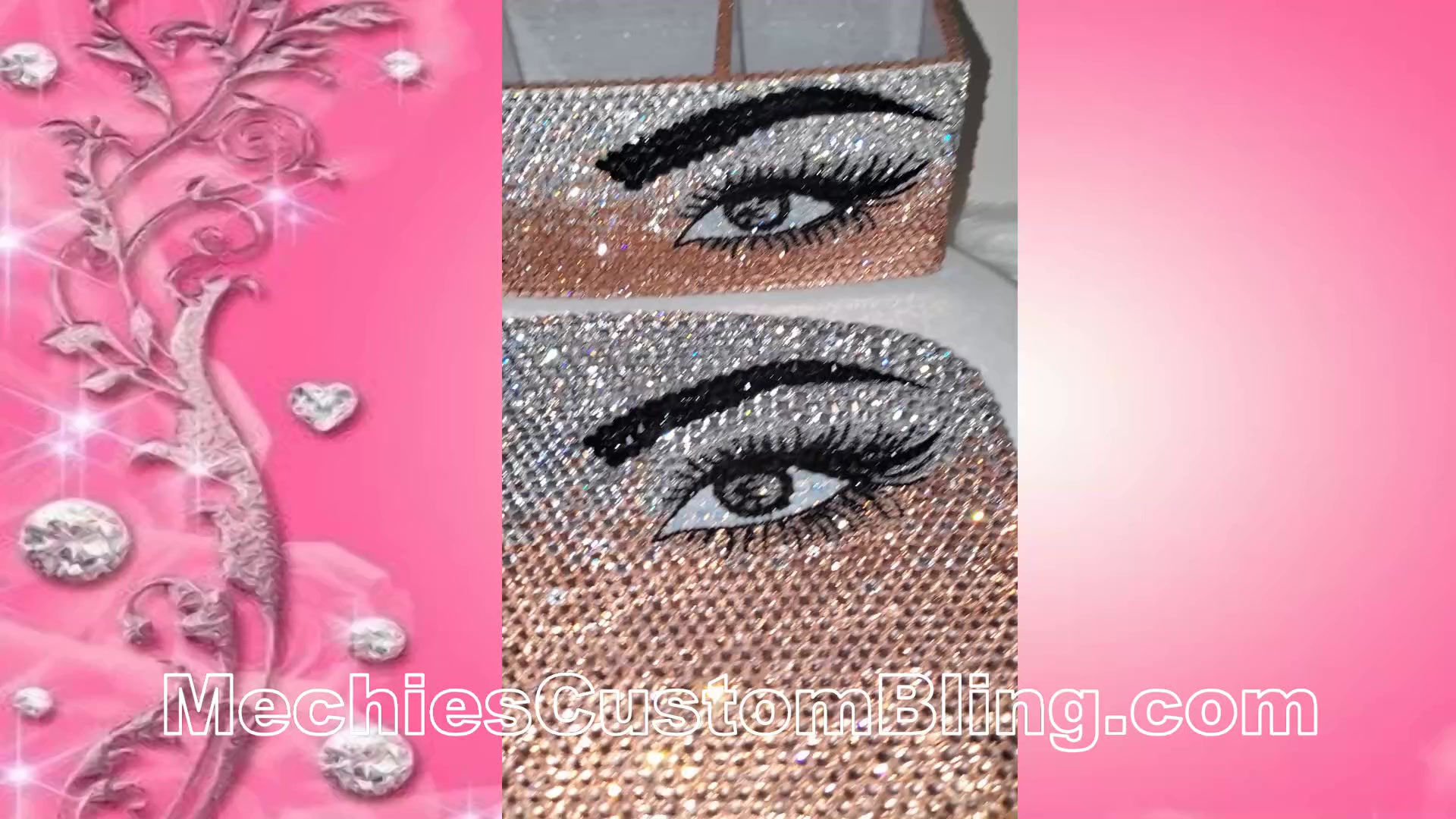 Medium Set Clear Peach Gradient Eye Eyelash Eyebrows Rhinestone Handheld Mirror