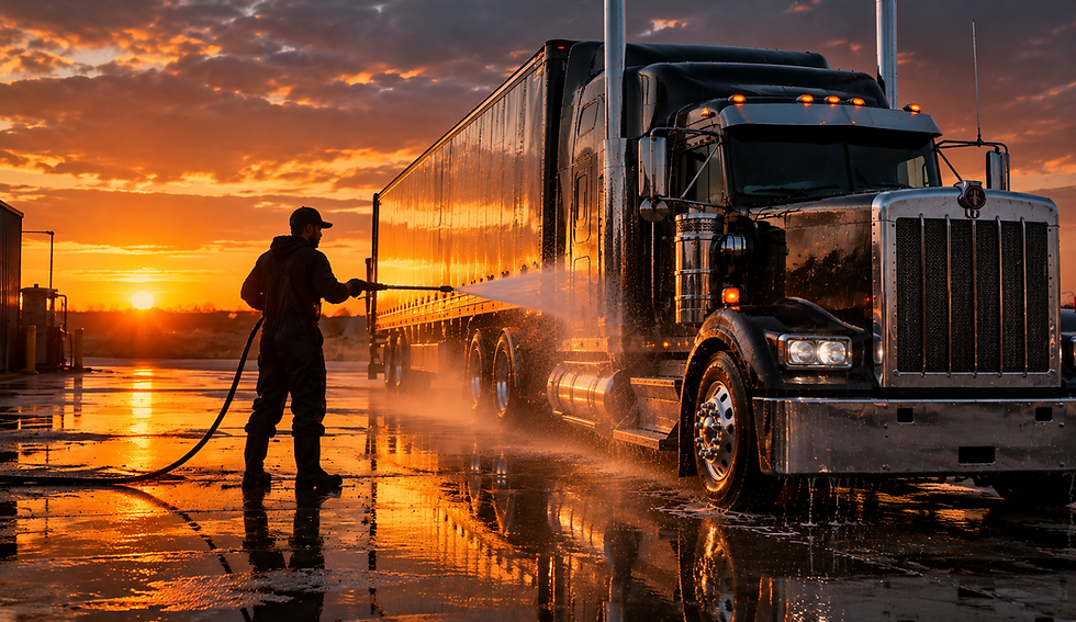 Lavage à pression d'un camion lourd