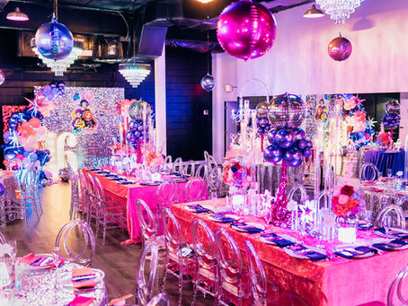 Decorated Sweet 16 celebration setup at Hideout Orlando private venue