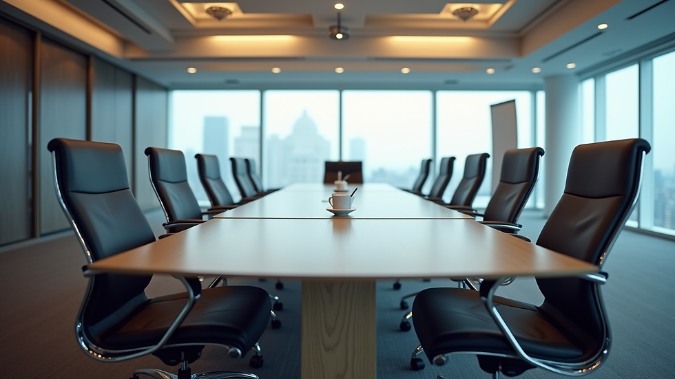 Eye-level view of a modern conference room set up for a corporate meeting