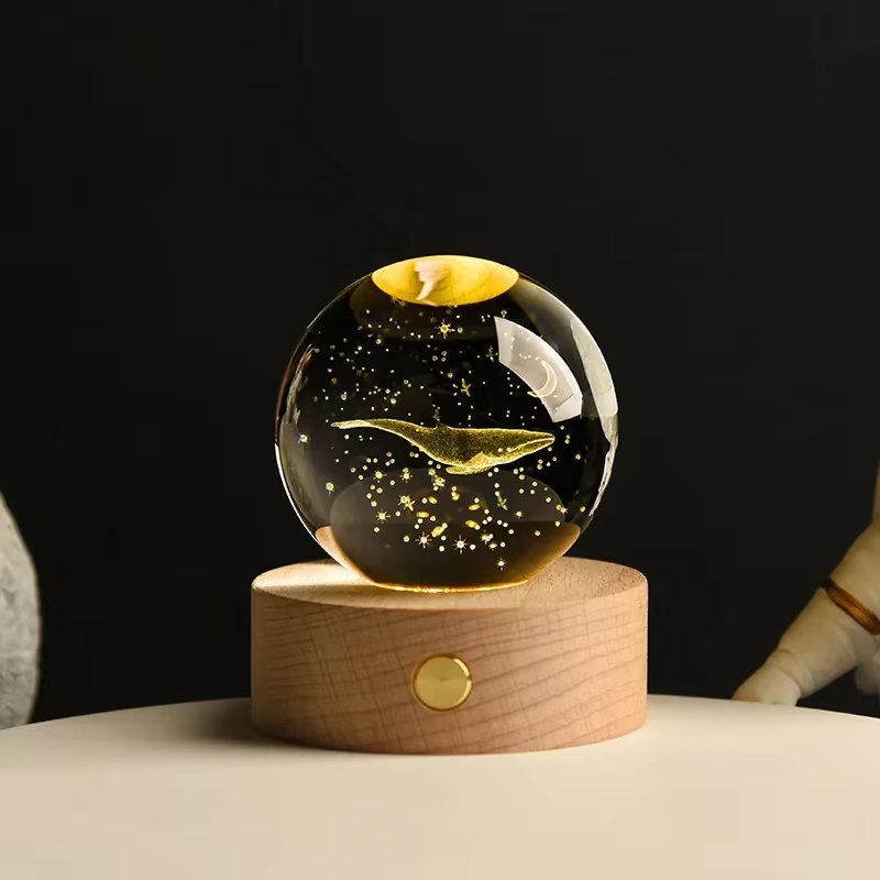 Thumbnail: 6Cm 3D Crystal Ball Crystal Planet Night Light Laser Engraved Solar System Globe