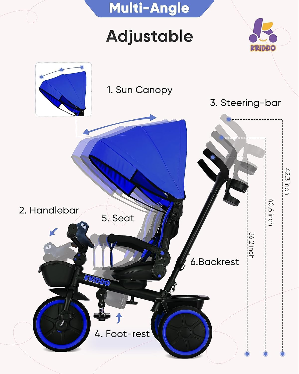 Thumbnail: 7-In-1 Tricycle Stroller for Toddlers 18 Months to 5 Years, Adjustable Push Hand