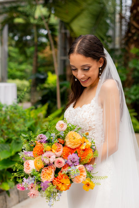 orange and pink bridal bouquet