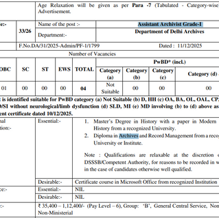 DSSSB Recruitment 2026 – Archivist & Technical Assistant Posts at Delhi Archives