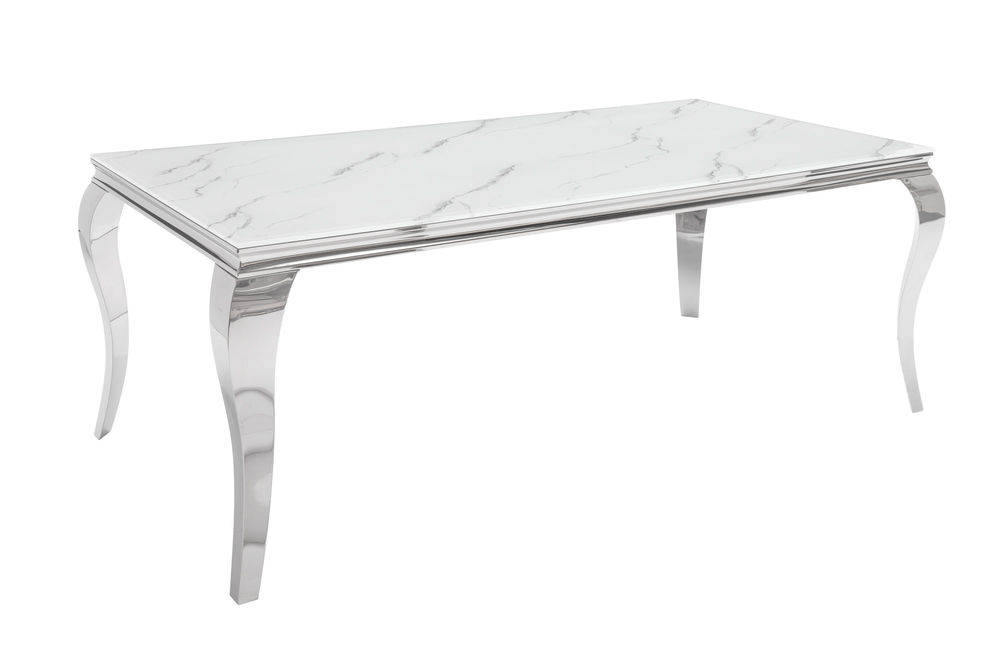 Table MODERN BAROCK, aspect marbre, verre trempé