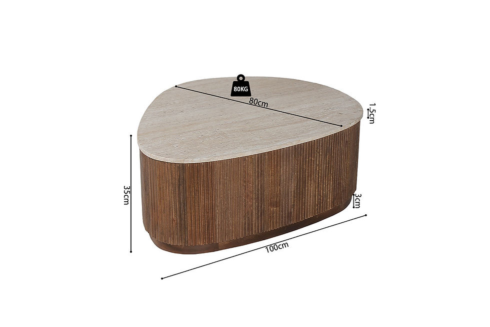 Miniature : Table basse Nolan 100cm, bois de manguier avec travertin beige