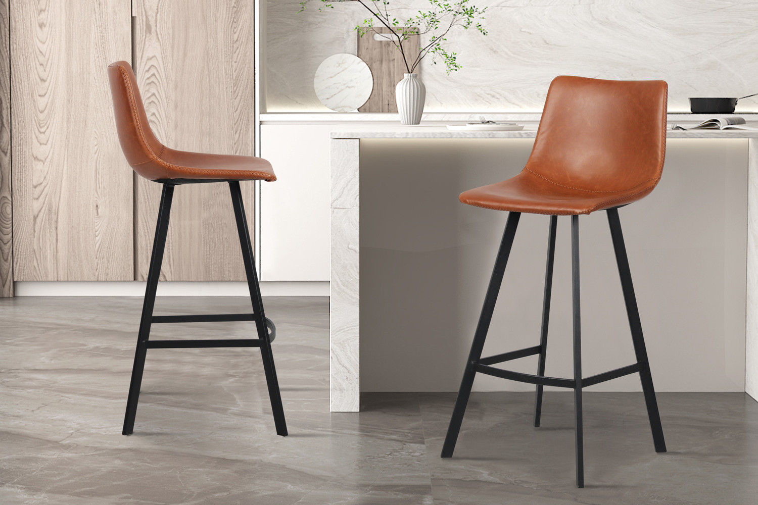 Chaise de bar 'Ozan' PU Cognac