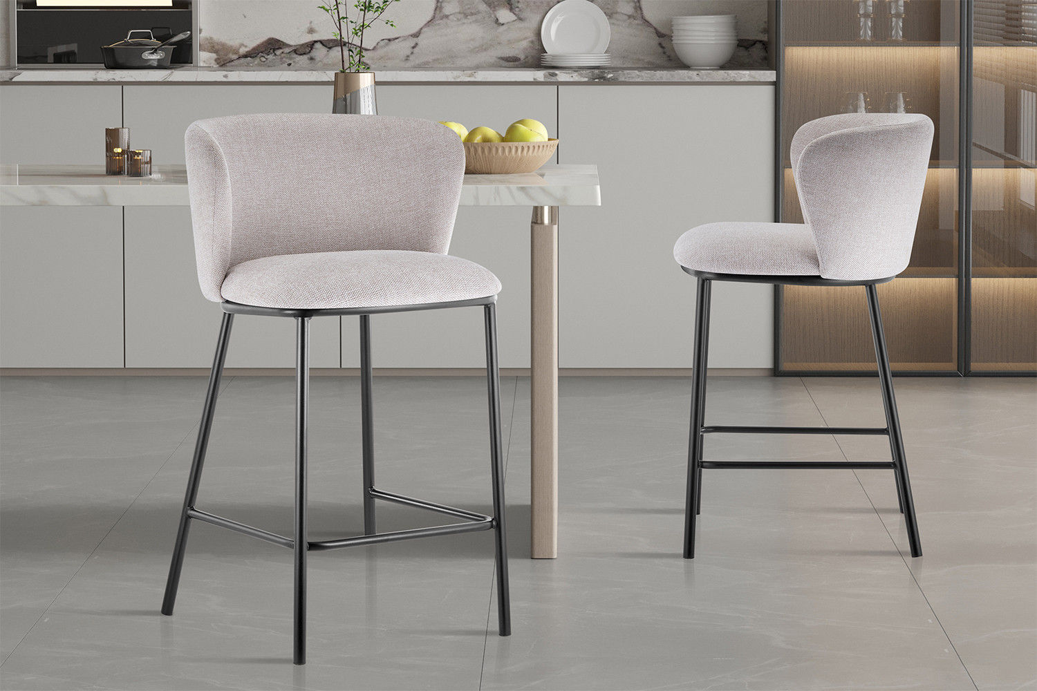 Chaise de comptoir Arthur tissu Ote Belfast 23 beige