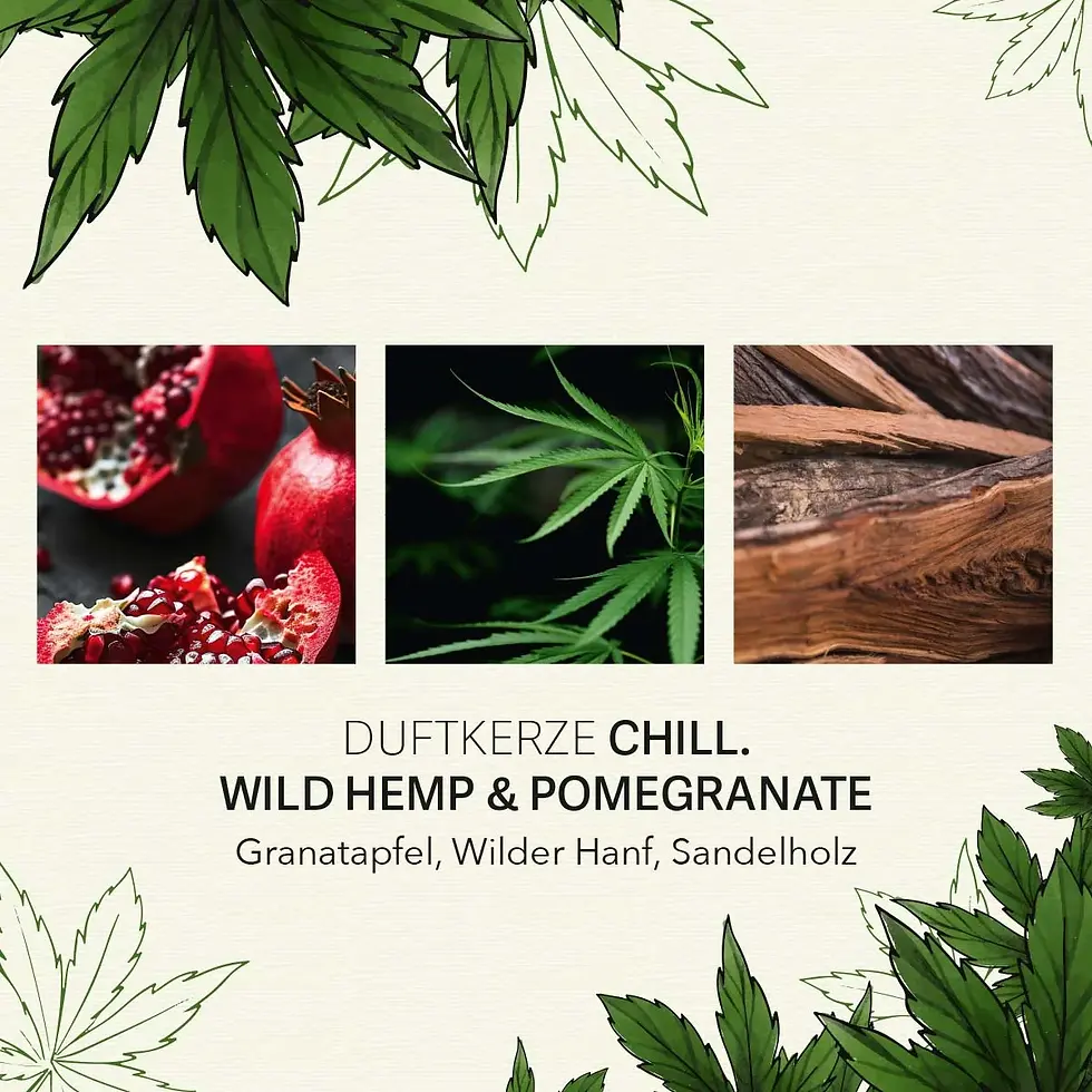 Miniature : Bougie parfumée CBD Chill. Chanvre sauvage et grenade - 350 g