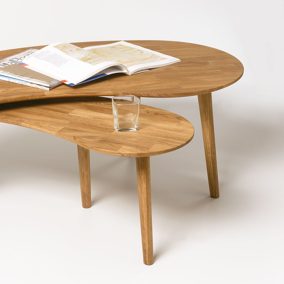 Miniature : Tables basses gigognes en chêne massif Escandi, 120 x 60 x 43 cm. / 85 x 40 x 38