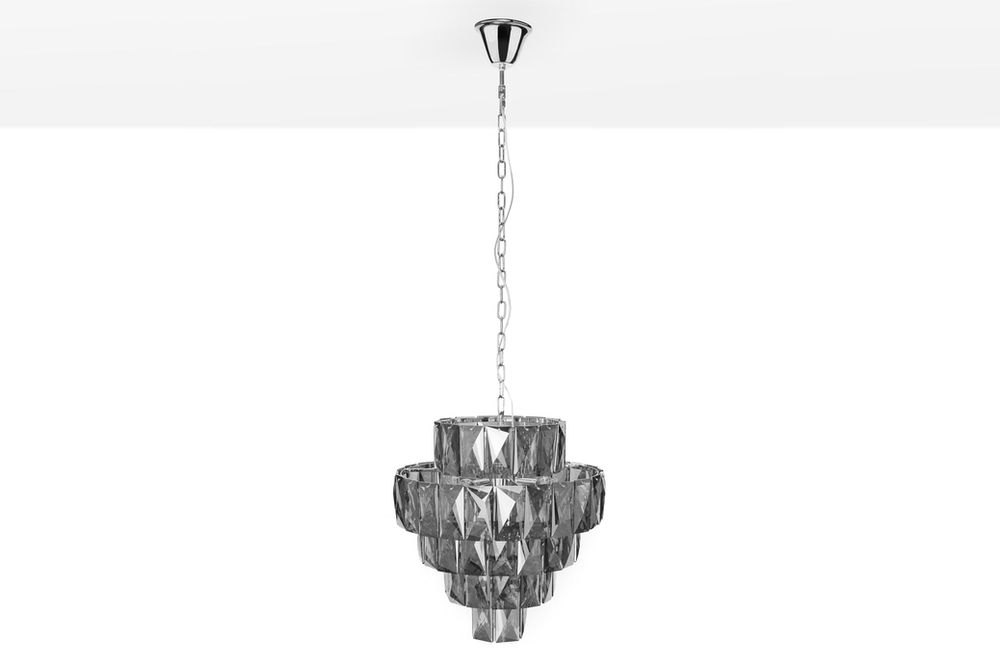 Lustre KRISTALL 50 cm, 75 prismes en verre, gris noble