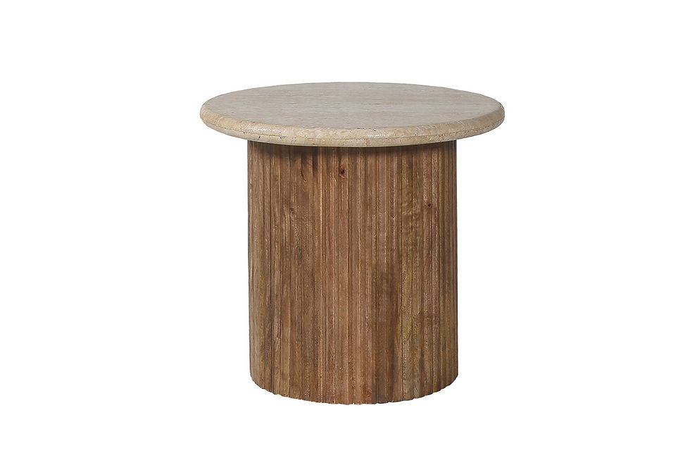 Miniature : Table d'appoint Louis 50cm, bois de manguier avec travertin beige