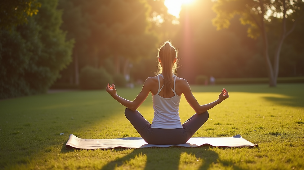 High angle view of a person practicing yoga outdoors on a mat