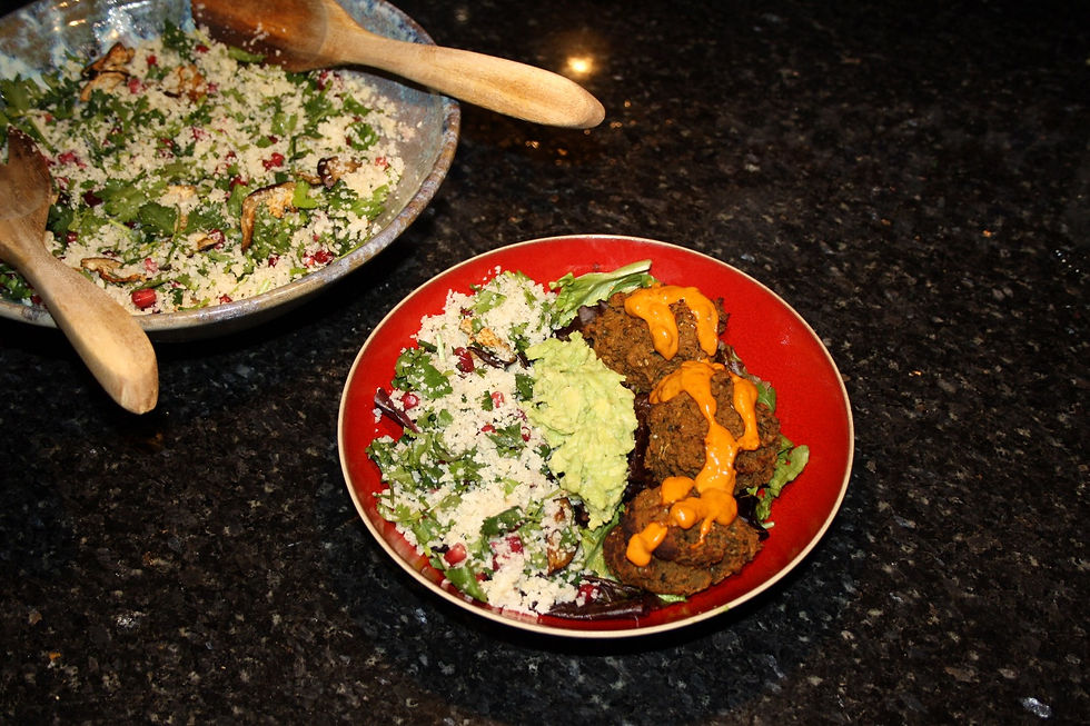 Vegan, gluten free sweet potato harissa falafel with cauliflower rice recipe | The Dopey Vegan