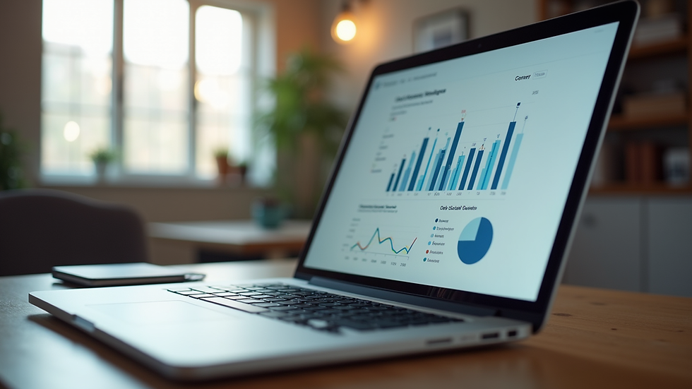 Eye-level view of a laptop screen showing social media analytics for a local business