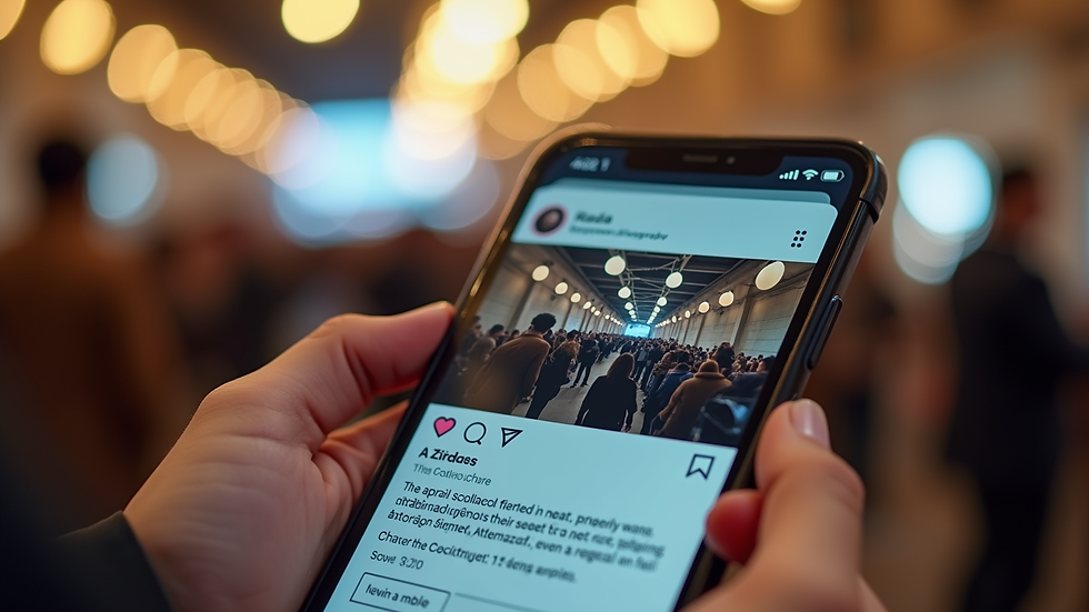 Close-up view of a smartphone displaying a social media post about a local event in Arad