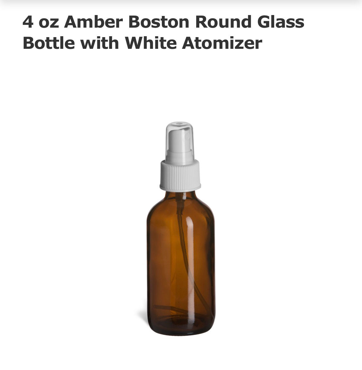 4 oz. Amber Glass Bottles, with White Fine Mist Sprayer