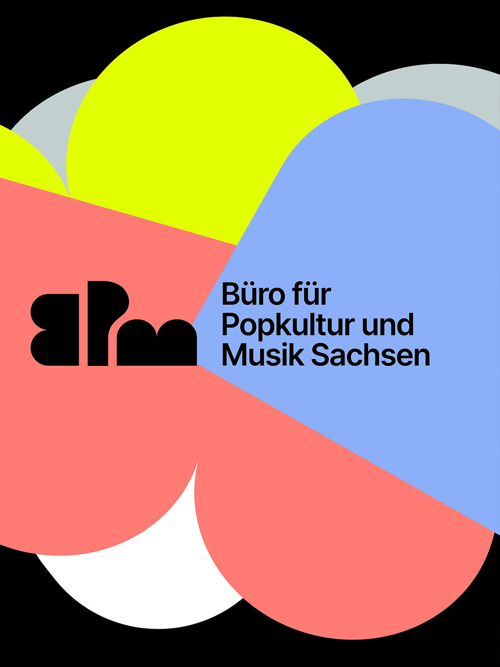 Logo des Büro für Popkultur und Musik Sachsen BPM auf farbigen Flächen